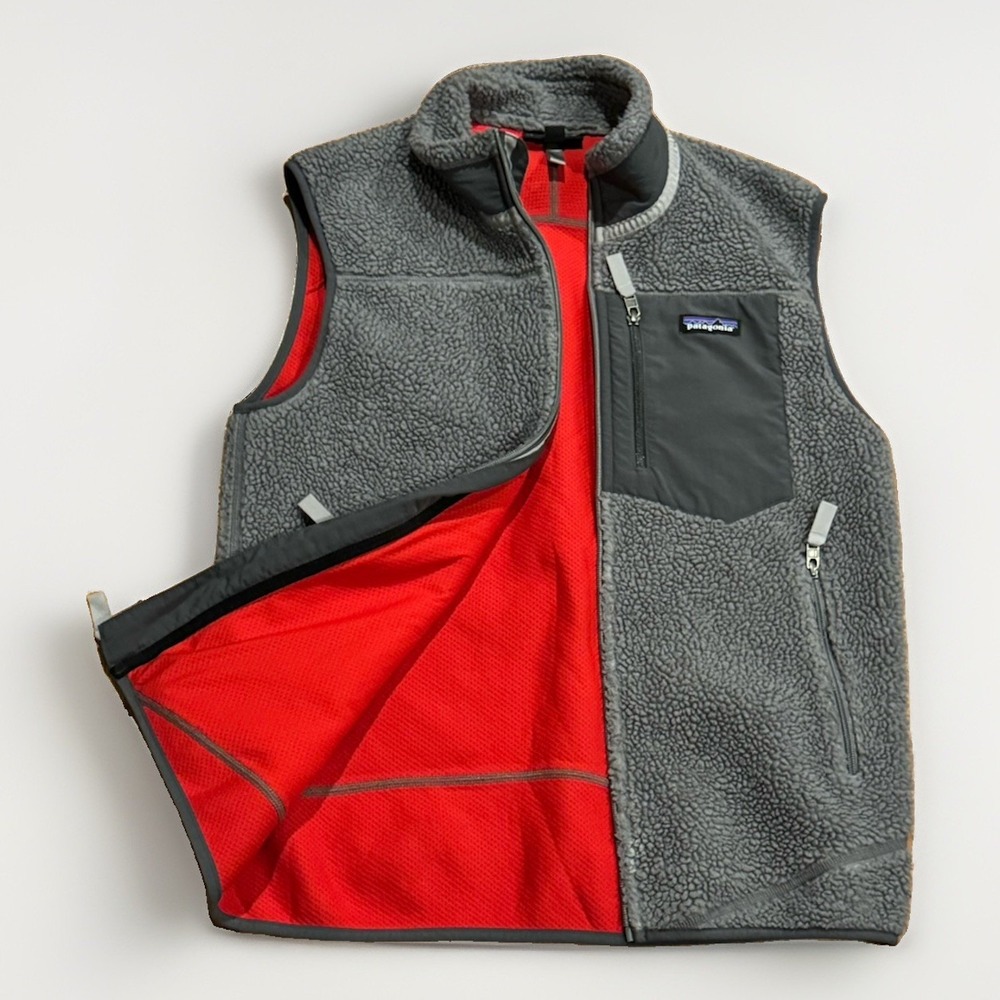 Vintage Patagonia  Deep Pile Vest M Retro X Fleece Jacket Gray Red Gorpcore